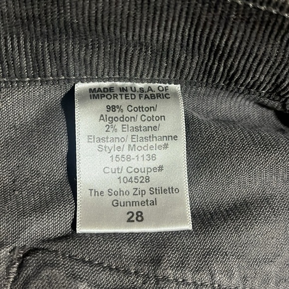 Current Elliott The Soho‎ Zip Stiletto Corduroy Pants in Gunmetal Size 28 - Picture 8 of 9